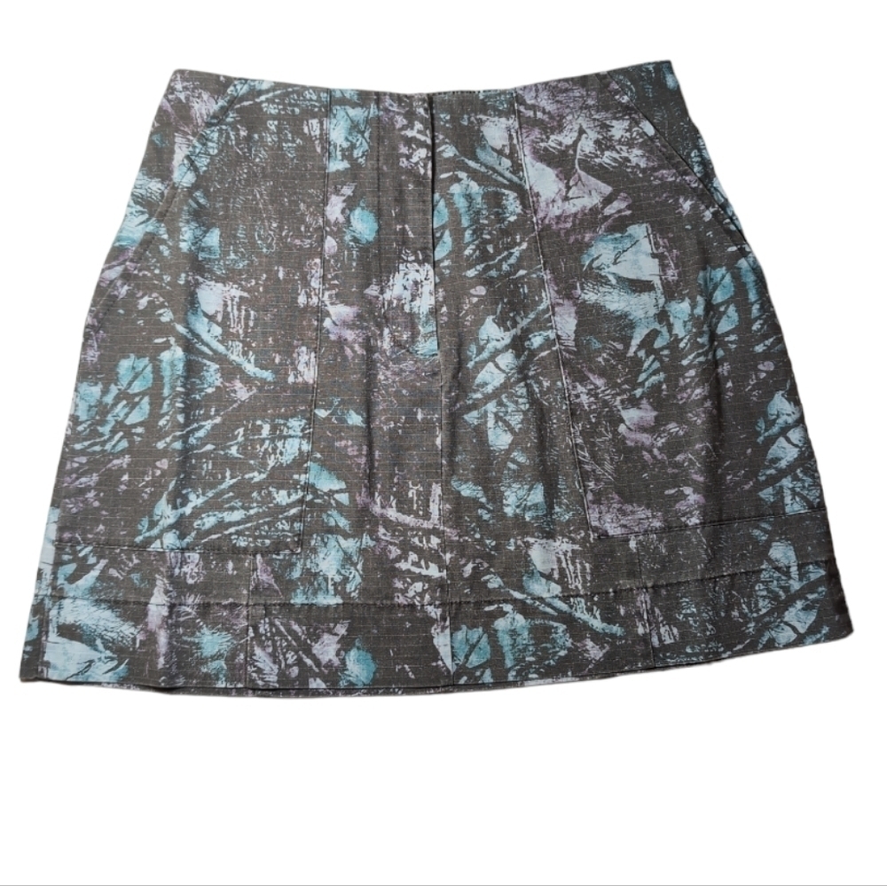 ATM Melillo Abstract Print Ripstop Cotton Skirt Grey Purple Turquoise Camo Sz 6